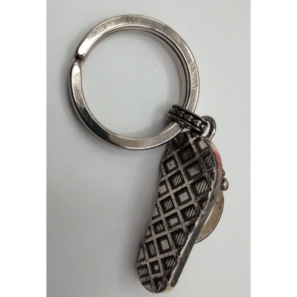 Brighton Silver Tone Flip Flop Sandal Keychain Floral Charm Crystal Accent wear